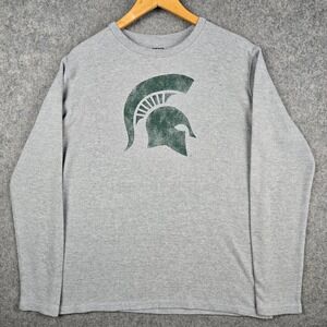 J2 Sport Michigan State Spartans Mens Large Gray Thermal Waffle Knit Shirt MSU